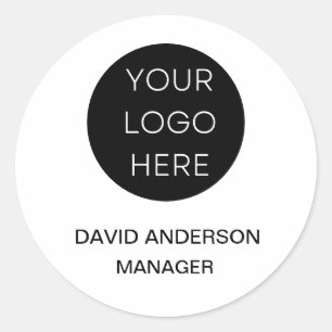 Custom Business Logo Modern White Classic Round Sticker