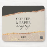 Custom Business Logo Mouse Pad Black Cream Gold<br><div class="desc">Upgrade your workspace with this customisable business mouse pad. Featuring a modern black and cream background with faux gold foil and glitter torn-paper accents, it’s the perfect blend of style and functionality. Personalise with your company name, logo, tagline, social media handle, or QR code for a professional desk accessory that...</div>