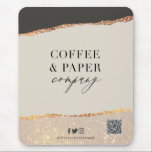 Custom Business Logo Mouse Pad Black Cream Gold<br><div class="desc">Upgrade your workspace with this customisable business mouse pad. Featuring a modern black and cream background with faux gold foil and glitter torn-paper accents, it’s the perfect blend of style and functionality. Personalise with your company name, logo, tagline, social media handle, or QR code for a professional desk accessory that...</div>