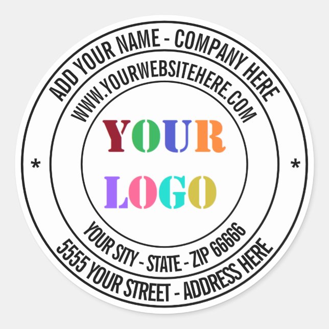 Custom Business Logo Name Info Address Sticker (Front)