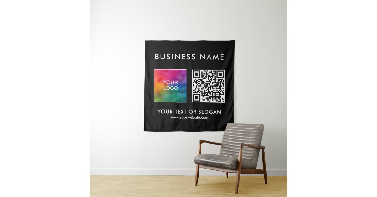 Custom Business Logo Name QR Code Square Backdrop Tapestry | Zazzle