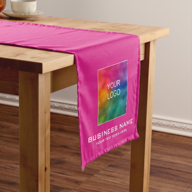 Custom Business Logo Name Text Pink Solid Colour Short Table Runner (In Situ)