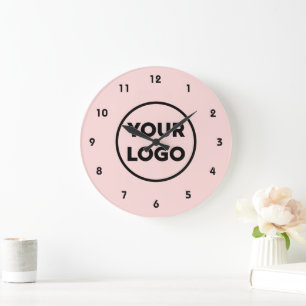 Custom Business Logo on Coral Pink Background Large Clock