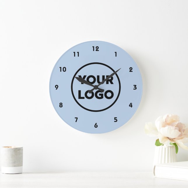Custom Business Logo on Light Blue Background Large Clock (Home)