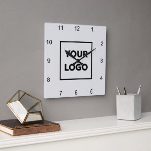 Custom Business Logo on Minimal Grey Background Square Wall Clock