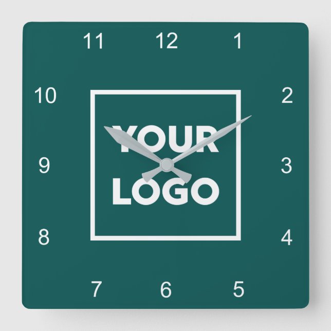Custom Business Logo on Minimal Teal Background Square Wall Clock (Front)