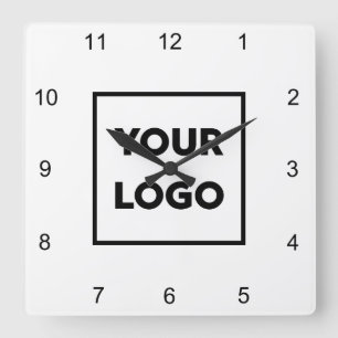 Custom Business Logo on Minimal White Background Square Wall Clock