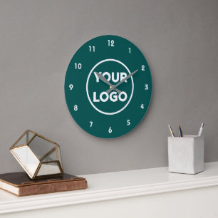 Custom Business Logo on Simple Teal Background Large Clock