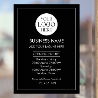 Custom Business Logo Opening Hour Modern Simple Window Cling