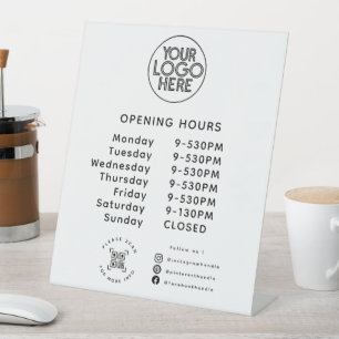 Custom Business Logo Opening Times QR Code White Pedestal Sign