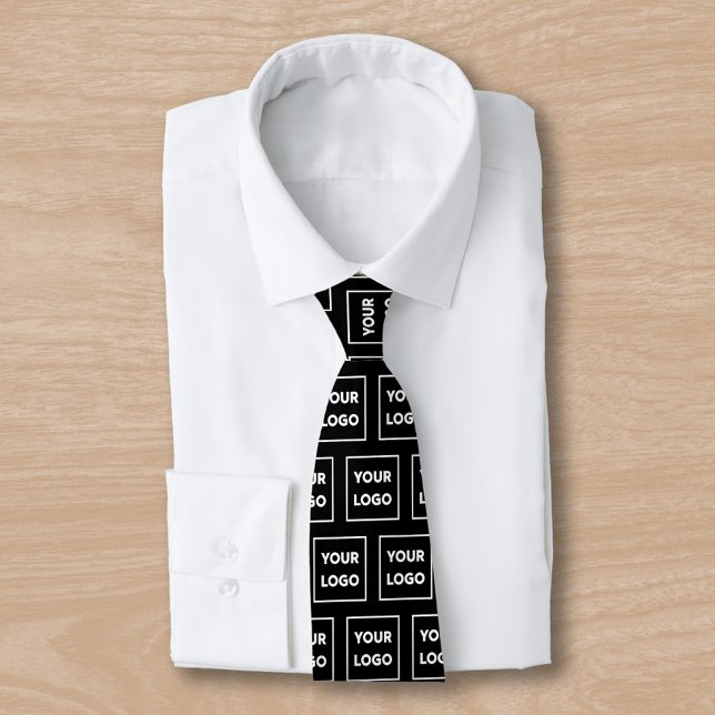 Custom Business Logo Pattern on Black 2 Sided Tie (Custom Business Logo Pattern on Black Neck Tie, tied, in situ)