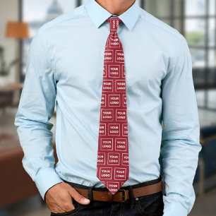 Custom Business Logo Pattern on Burgundy 2 Sided Tie