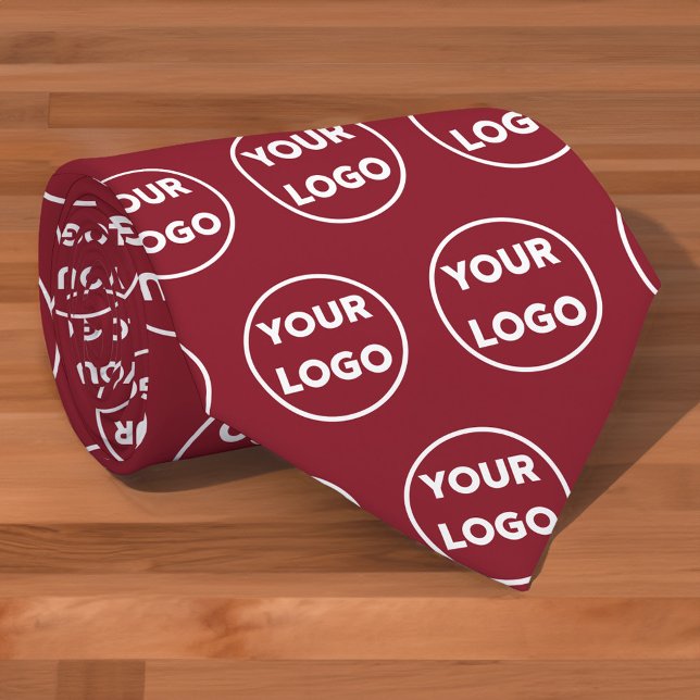 Custom Business Logo Pattern on Burgundy Tie (Custom Business Logo Pattern on Burgundy Neck Tie, rolled, in situ)