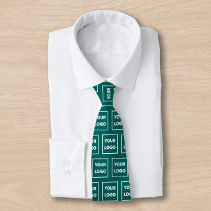 Custom Business Logo Pattern on Teal 2 Sided Tie