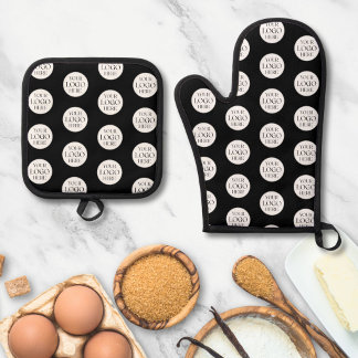 Custom Business Logo Pattern Restaurant Branded Oven Mitt & Pot Holder Set