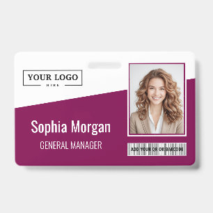 Custom Business Logo Photo Employee Berry Red ID Badge
