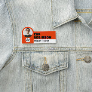 Custom Business Logo Photo ID Title Employee Clean Name Tag