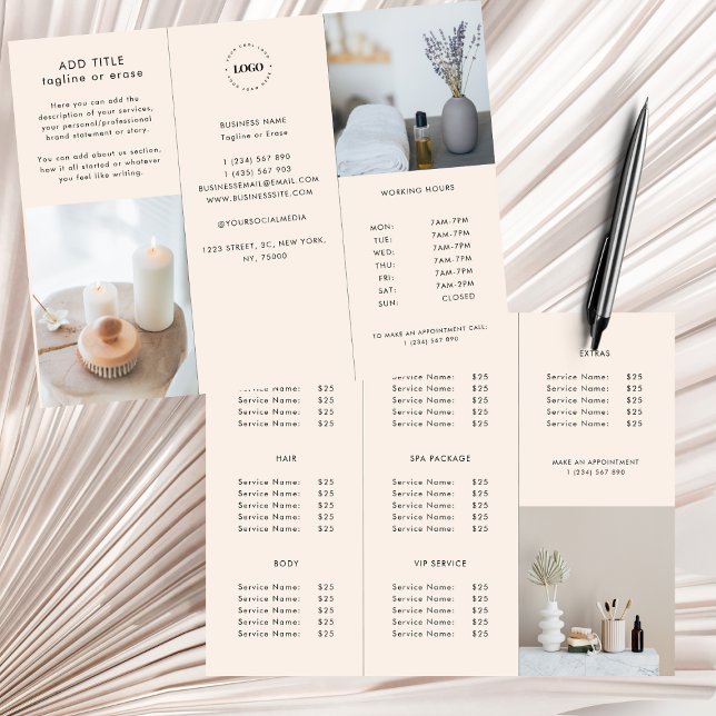 Custom Business Logo Price Cream Trifold Brochure (Creator Uploaded)