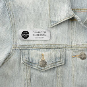 Custom Business Logo Professional Faux Silver Name Tag