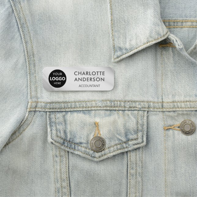Custom Business Logo Professional Faux Silver Name Tag (In Situ)