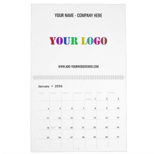 Custom Business Logo Promotional Calendar Example (Jan 2026)