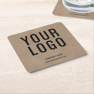 Custom Business Logo Promotional Kraft Paper Look Square Paper Coaster