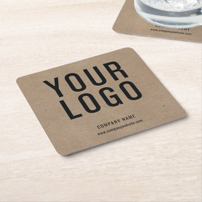Custom Business Logo Promotional Kraft Paper Look Square Paper Coaster (Angled)
