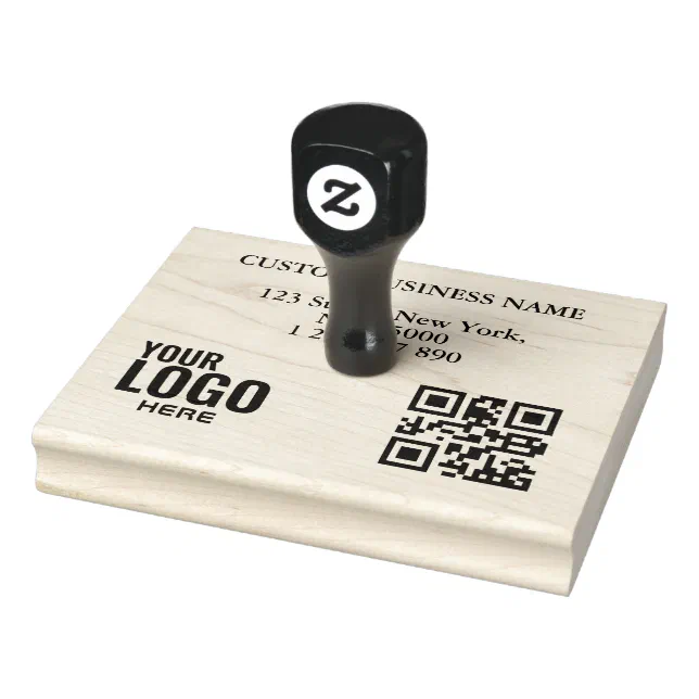 Code 2 Stamp Custom Business Logo Qr Code & Address Rubber Stamp | Zazzle