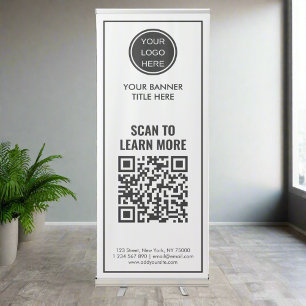 Custom Business Logo QR Code Black & White Retractable Banner