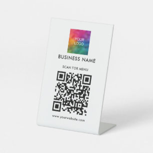 Custom Business Logo QR Code Here Template White Pedestal Sign