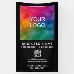 Custom Business Logo QR Code Modern Black Vertical Banner