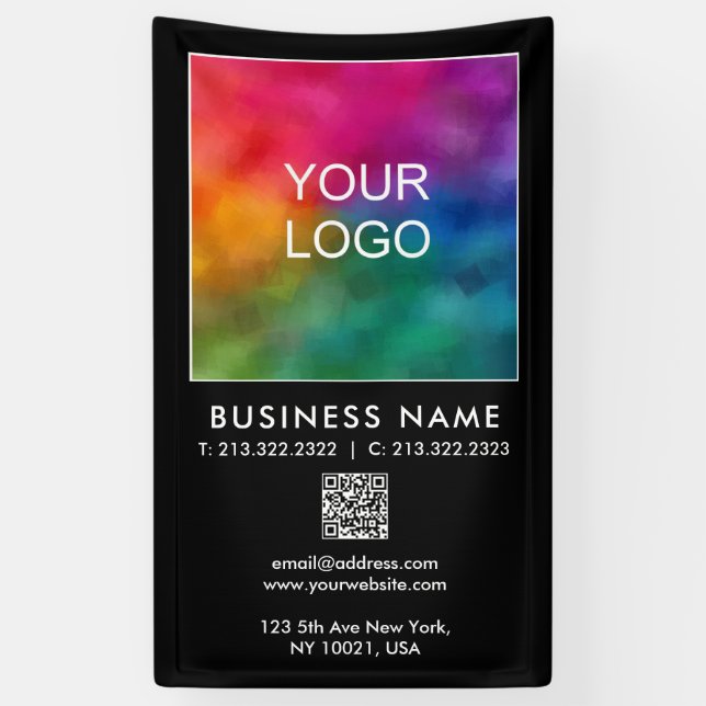 Custom Business Logo QR Code Modern Black Vertical Banner (Vertical)