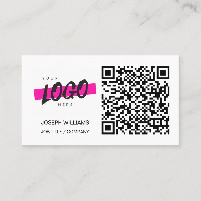 Custom Business Logo QR Code Modern White Simple  Business Card (Front)