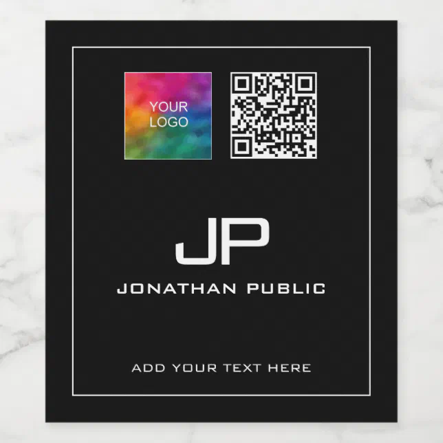 Custom Business Logo QR Code Monogrammed Template Wine Label | Zazzle