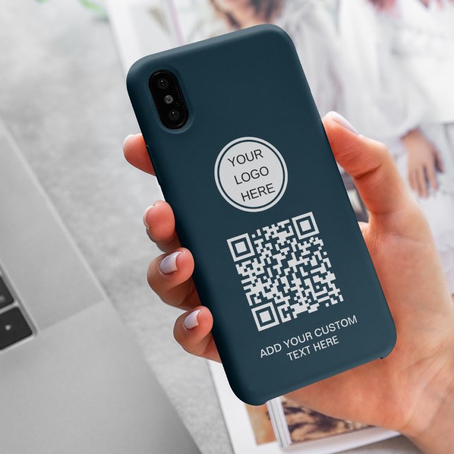 Custom Business Logo QR Code Navy Blue Promotional Case-Mate iPhone Case (Creator Uploaded)