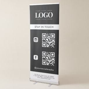 Custom Business Logo QR Code & Social Media Modern Retractable Banner