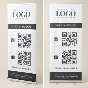 Custom Business Logo QR Code & Social Media Modern Retractable Banner