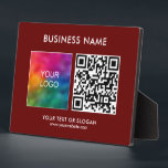 Custom Business Logo QR Code Template Dark Red Plaque<br><div class="desc">Upload Your Business Company Logo QR Code Here Add Text Slogan Elegant Modern Custom Template Horizontal Dark Red Tabletop Plaque with Easel.</div>