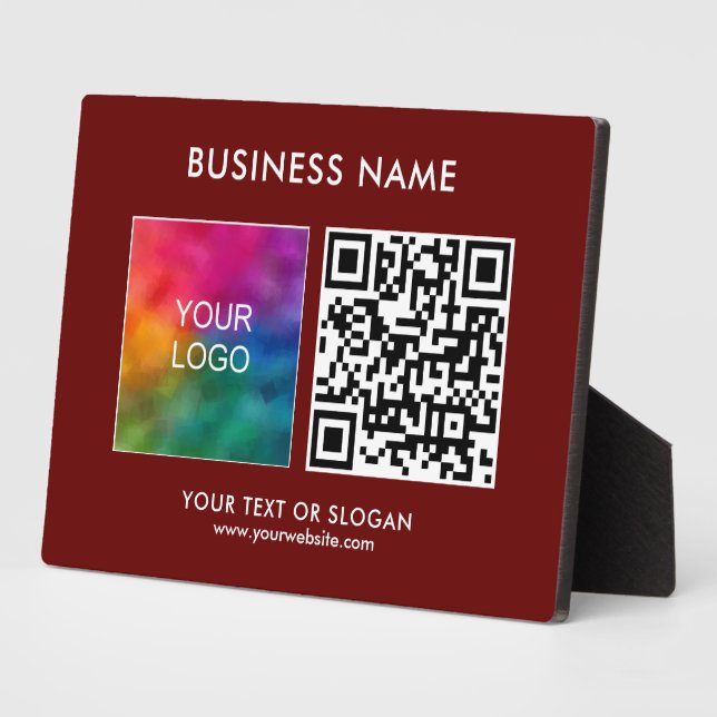 Custom Business Logo QR Code Template Dark Red Plaque (Side)