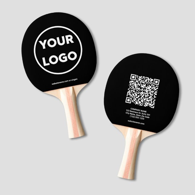 Custom Business Logo QR Code Text Black Branded Ping Pong Paddle (Custom Business Logo QR Code Text Black Branded Ping Pong Paddle, front/back)
