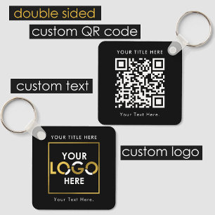 Custom Business Logo QR Code & Text Double Sided Key Ring