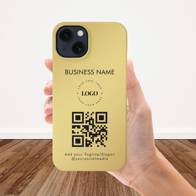 Custom Business Logo QR Code Text Gold Gradient iPhone Case (Creator Uploaded)
