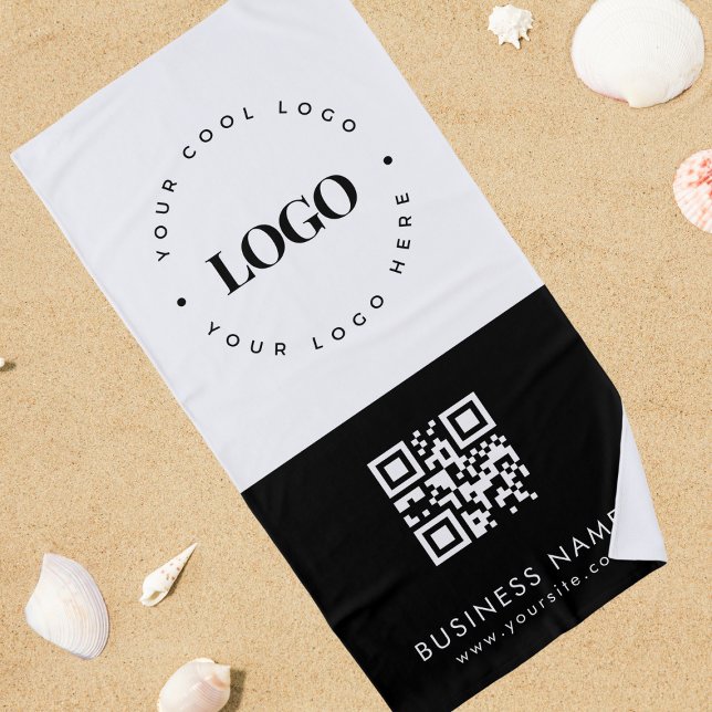 Custom Business Logo QR Code & Text Professional  Beach Towel (Creator Uploaded)