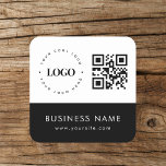 Custom Business Logo QR Code & Text Professional Square Paper Coaster<br><div class="desc">Promote your business with this modern coaster,  featuring custom logo,  QR Code & text. Easily add your details by clicking on the "personalise" option.</div>