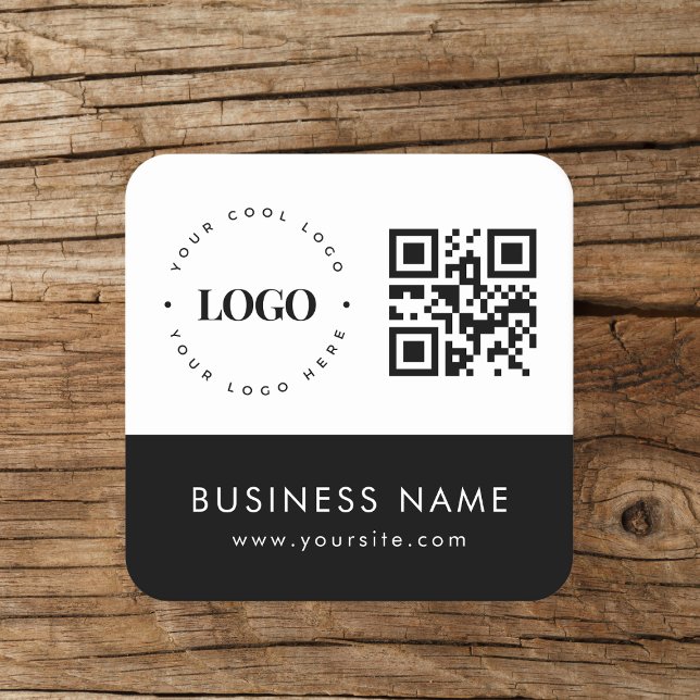 Custom Business Logo QR Code & Text Professional Square Paper Coaster (Creator Uploaded)