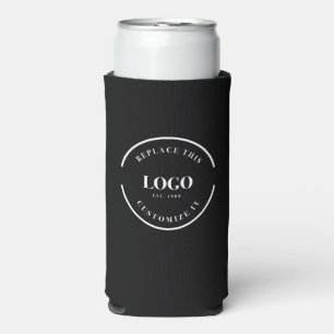 Custom Business logo QR code website black Seltzer Can Cooler