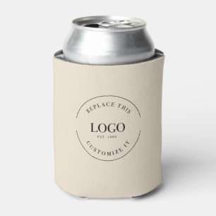 Custom Business logo QR code website Cream beige Can Cooler