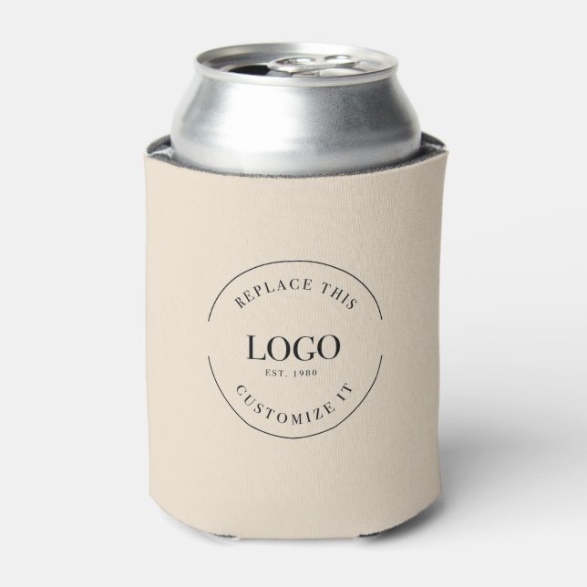 Custom Business logo QR code website Cream beige Can Cooler (Can Front)