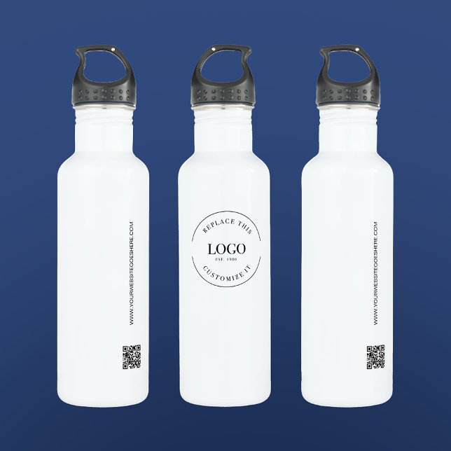 Custom Business Logo QR code website Simple 710 Ml Water Bottle (Get your logo printed along with your website and the QR code that links to it on these waterbottles)