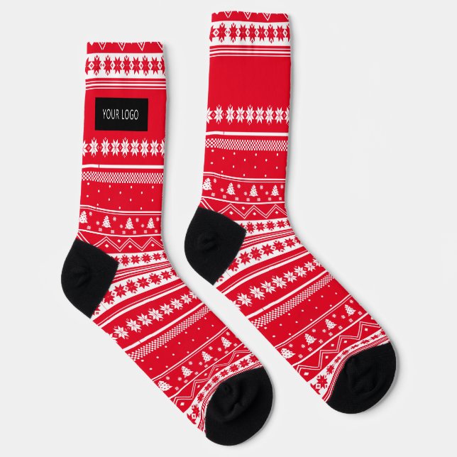 Custom Business Logo Red Nordic Christmas Pattern Socks (Right)